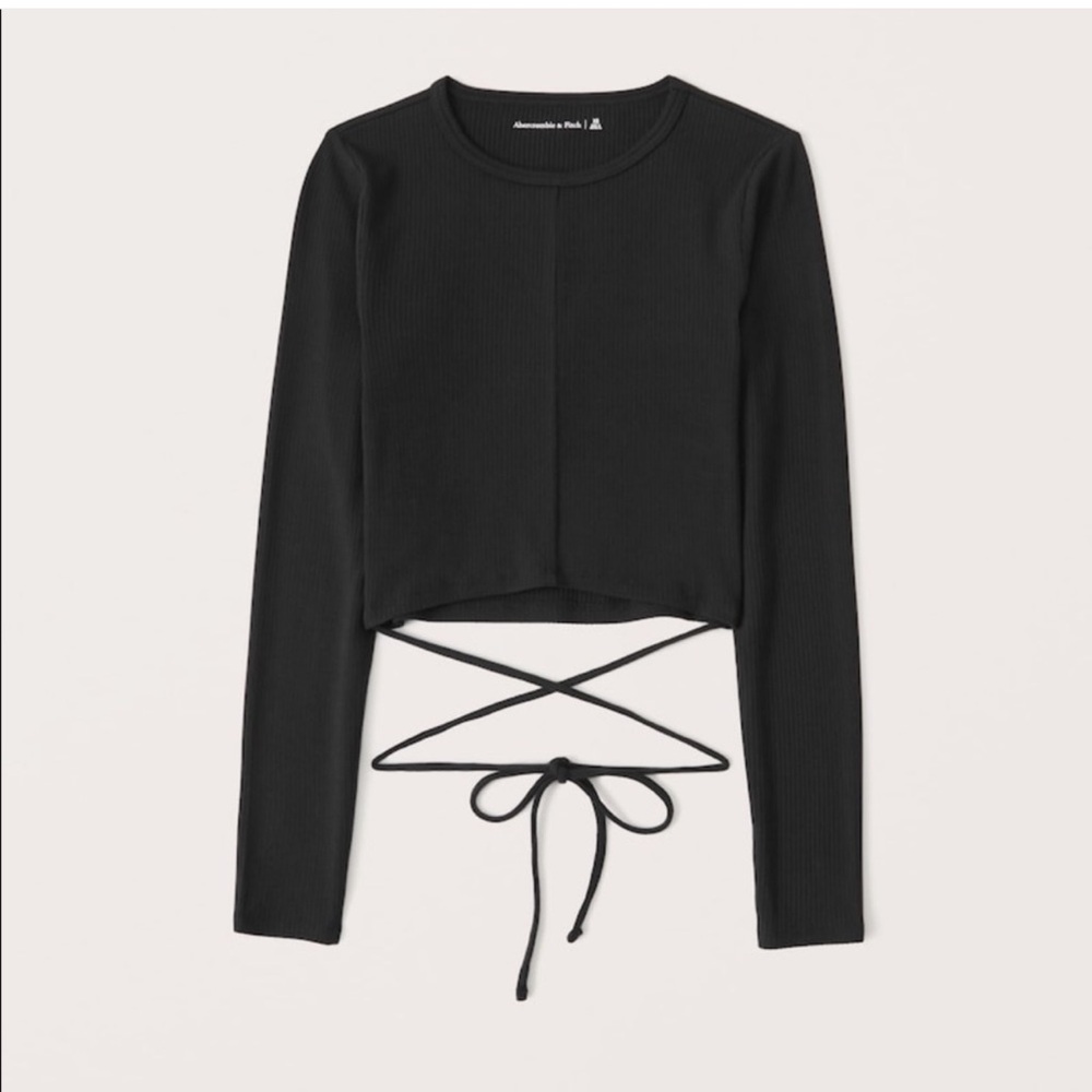 Abercrombie and Fitch Long-Sleeve Ribbed Tie-Front Top